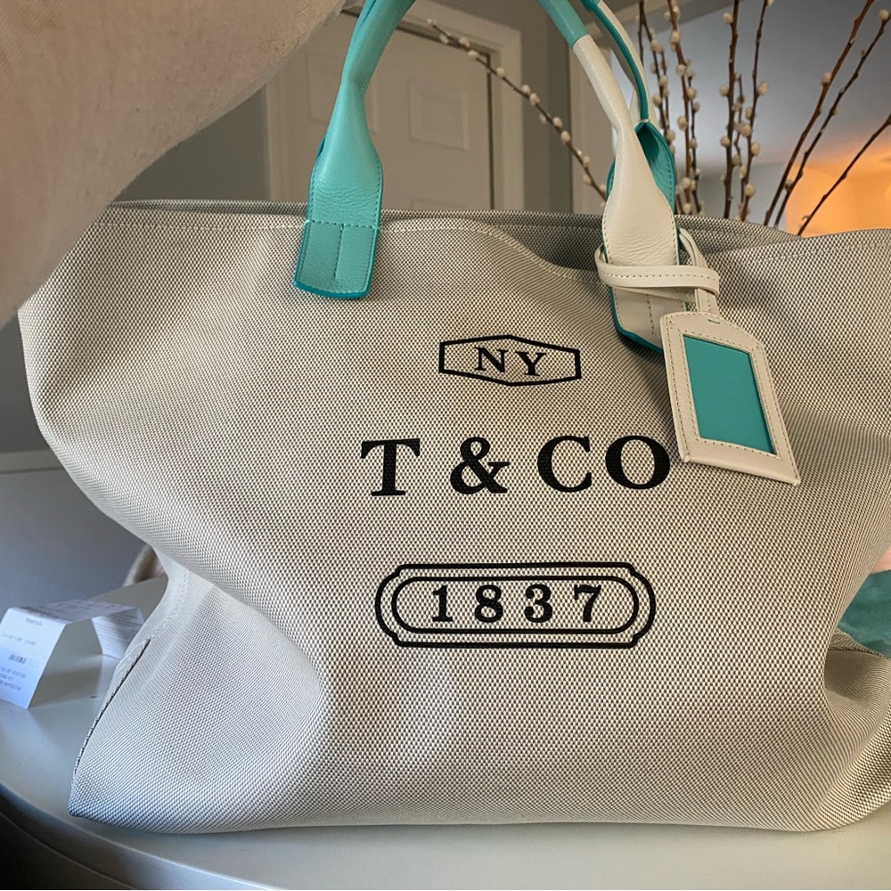 Tiffany Color Block Weekend Tote - Canvas with Leather Accents